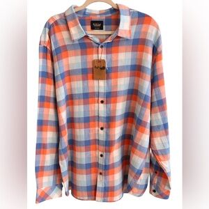 FarWest Blue Orange Plaid Button Down Shirt 2XL NWT Cotton Flannel Lightweight